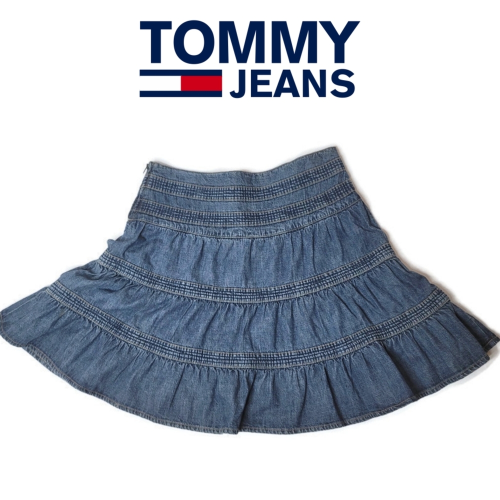 Tommy jeans size 9 tiered ruffle denim jean skirt